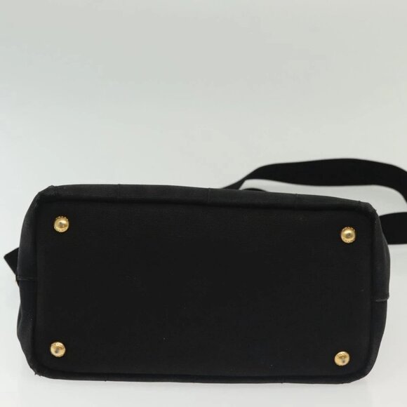 PRADA Canapa PM Hand Bag Canvas 2way Black Gold Auth - Picture 11 of 16